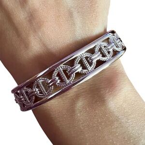 Judith Ripka 925 Sterling Silver Oval Link Vienna Bangle Bracelet